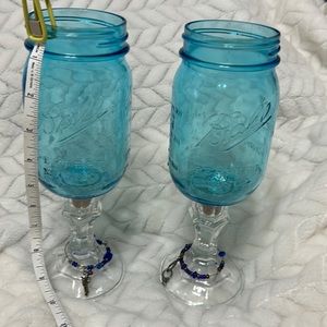 Set of HILLBILLY MASON JAR WINE GLASSES 9”